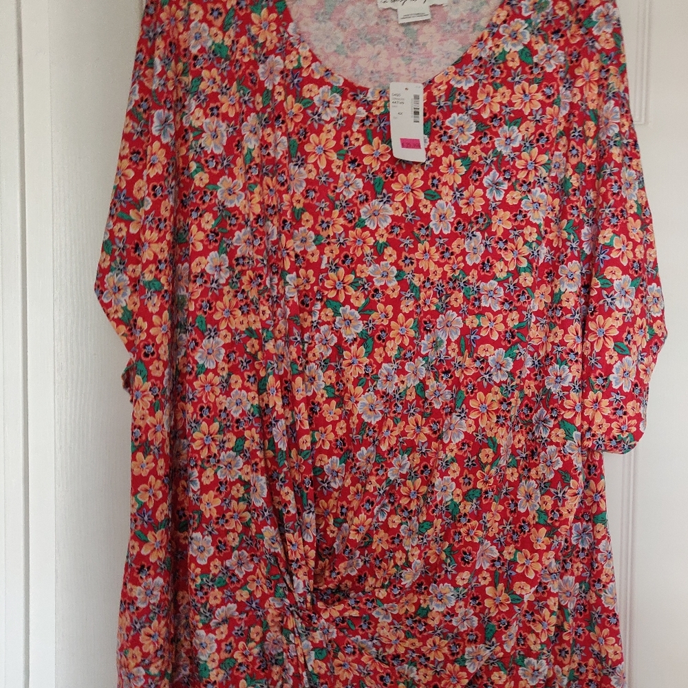 Pennington's Floral Red Top with Front Knot